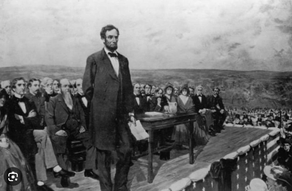 An artist's depiction of Lincoln's Gettysburg Address. Library of Congress